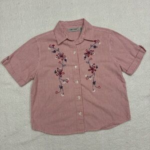 Cabin Creek Red Striped Floral Embroidered Shirt
